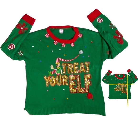 Holiday Time Sweaters - Holiday Time Sweater Treat YourElf Women Fun Christmas Ugly Sweater XL 16-18